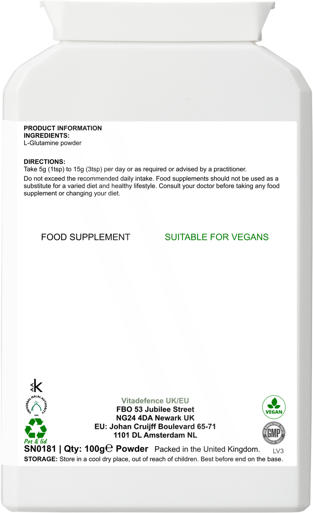 L-Glutamine Powder |  Vegan – 100 g