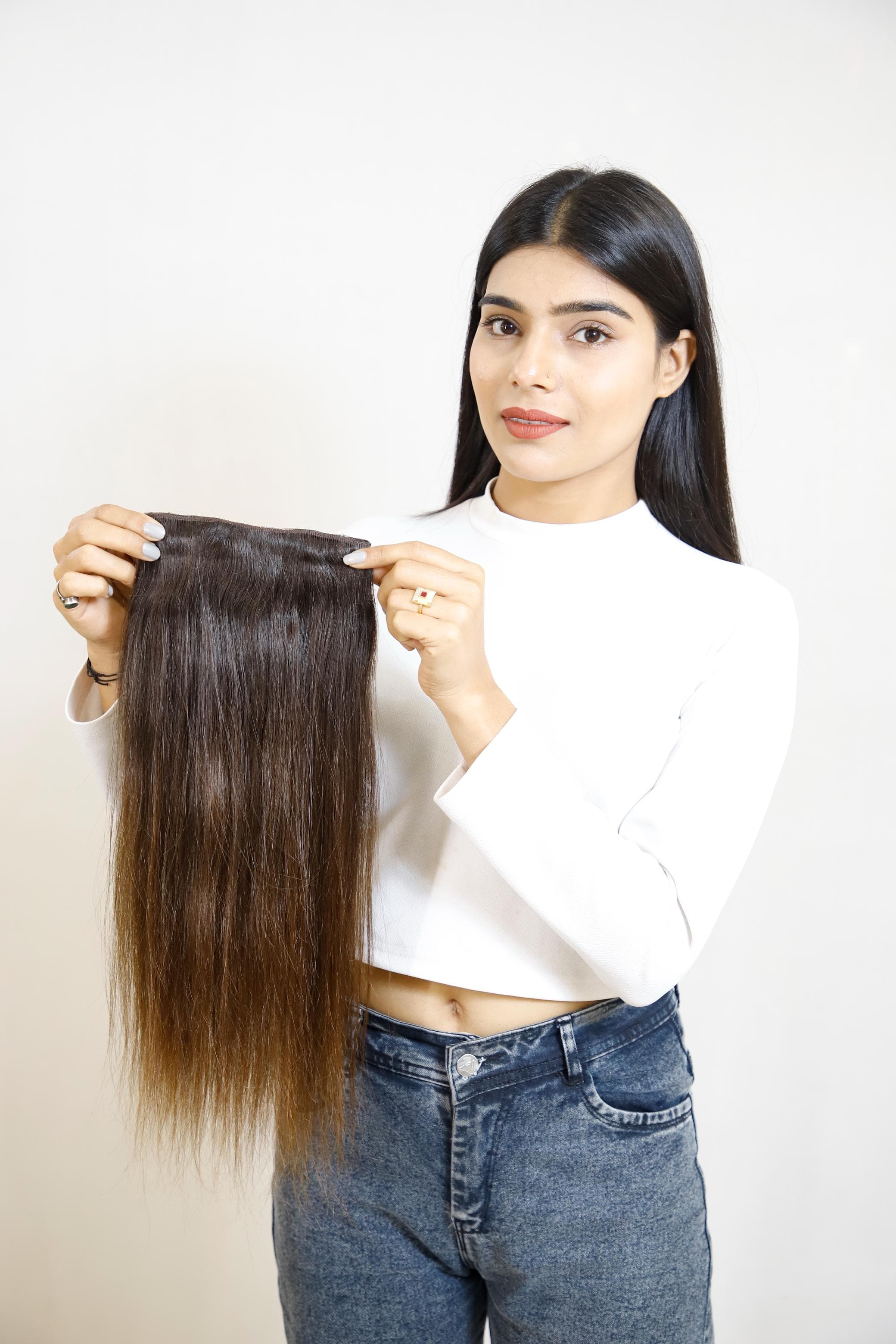 Ear-to-Ear Clip-In Volumizer | Wide Back Coverage 8" Weft | Remy Hair India