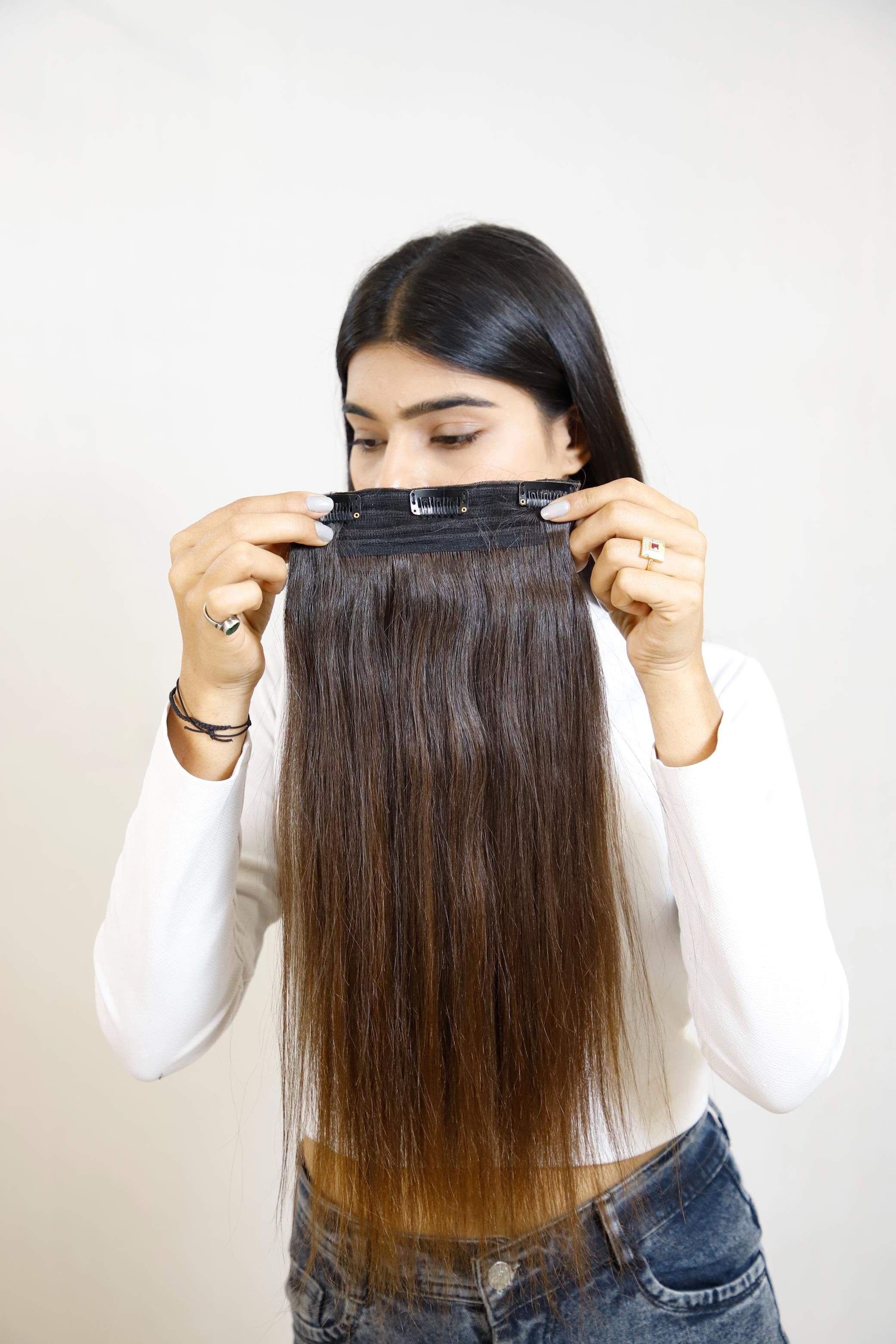 Ear-to-Ear Clip-In Volumizer | Wide Back Coverage 8" Weft | Remy Hair India