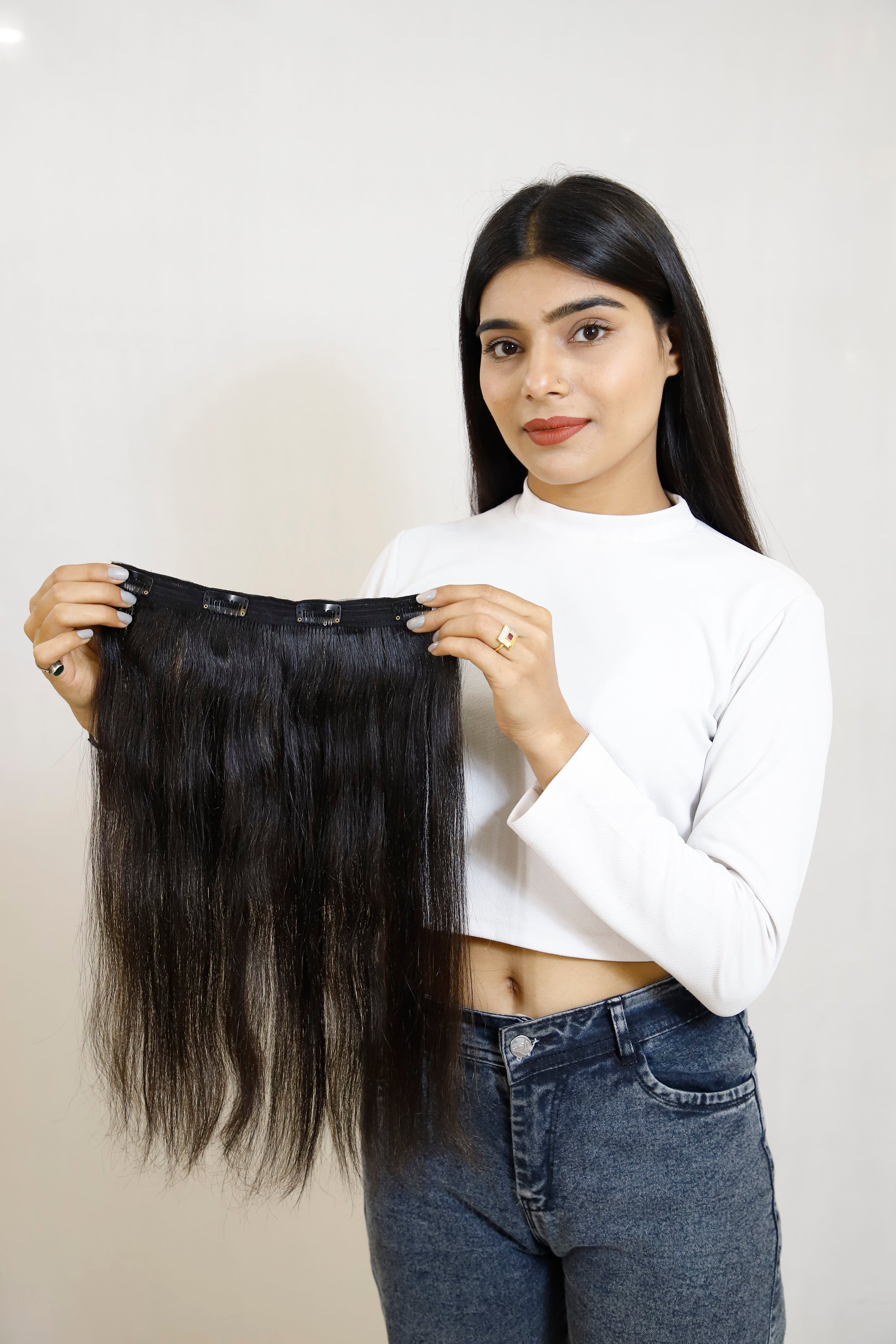 Ear-to-Ear Clip-In Volumizer | Wide Back Coverage 8" Weft | Remy Hair India