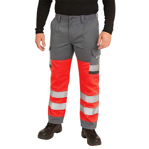 Hi Vis Polycotton Cargo Work Trousers / Tall - Clearance