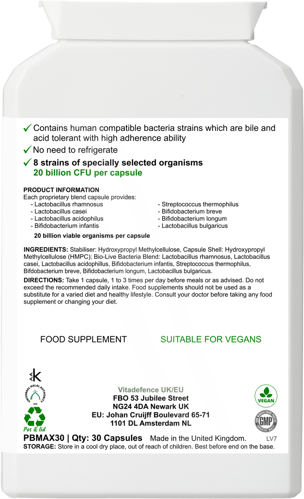 Live Cultures Max | 8-Strain Formula, 20 Billion CFU – 30 Capsules