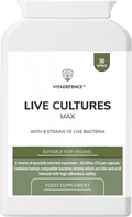Live Cultures Max | 8-Strain Formula, 20 Billion CFU – 30 Capsules