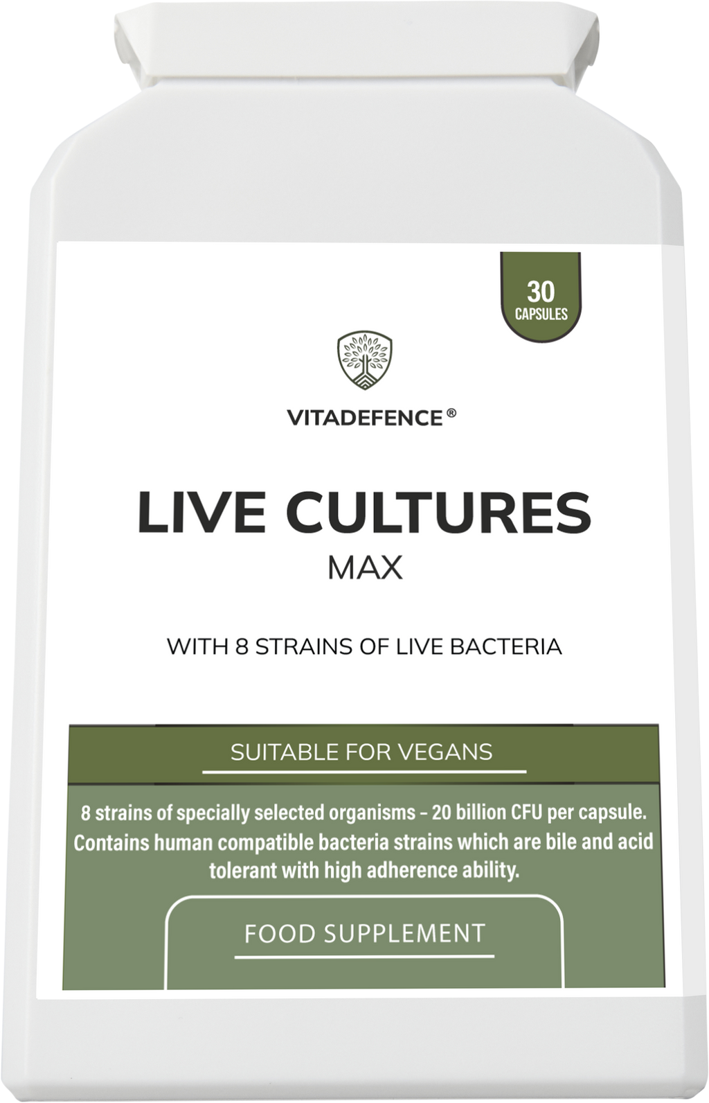 Live Cultures Max | 8-Strain Formula, 20 Billion CFU – 30 Capsules