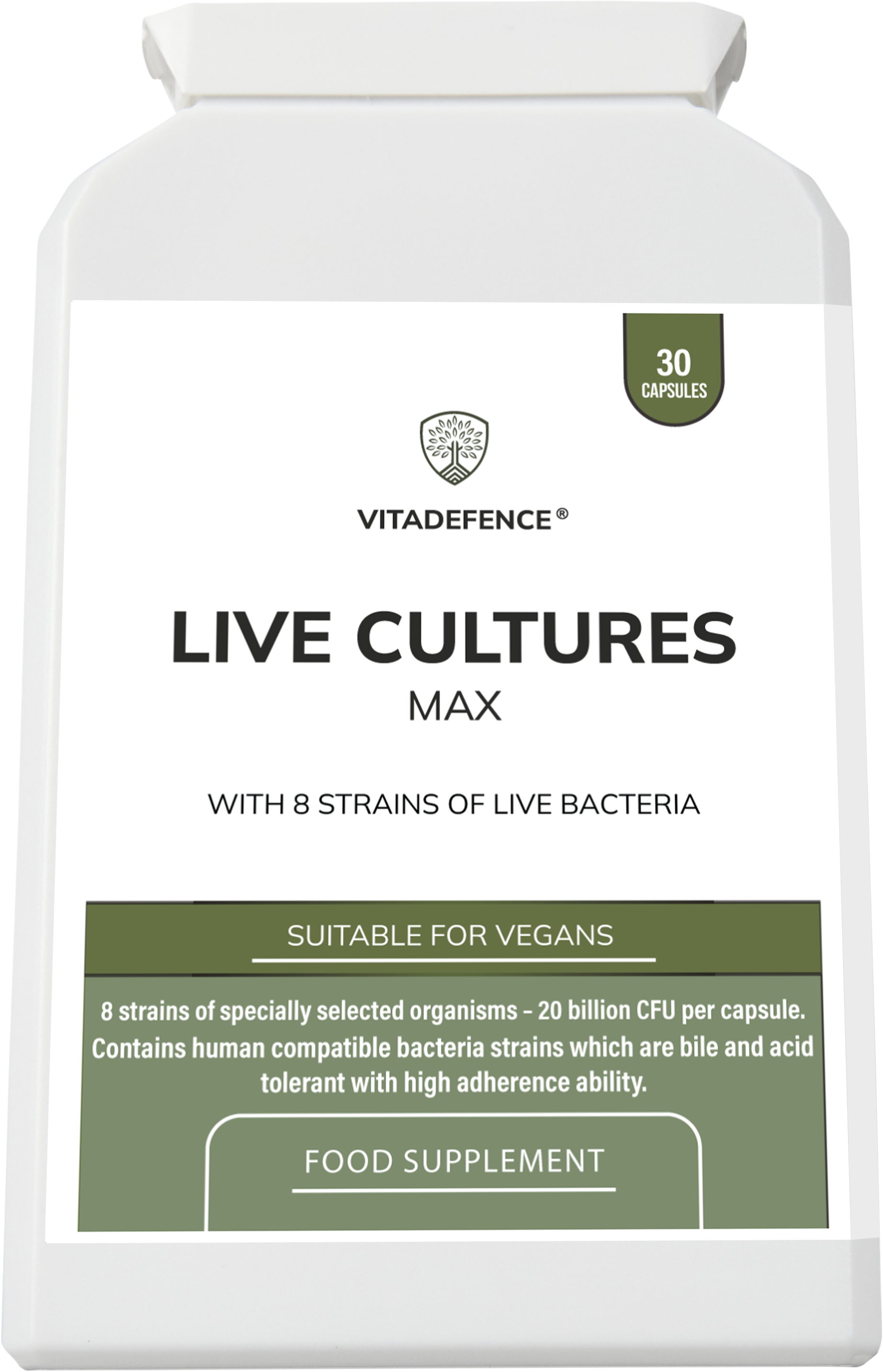 Live Cultures Max | 8-Strain Formula, 20 Billion CFU – 30 Capsules
