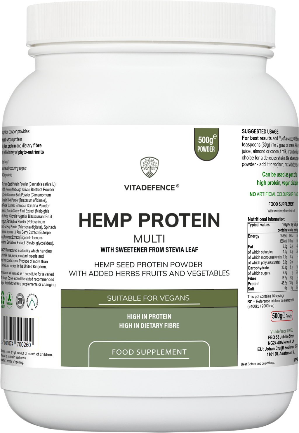 Hemp Protein Multi | Plant-Based Protein Powder with Fruits, Herbs & Vegetables – 500 g