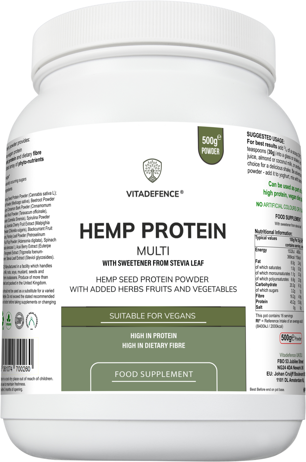 Hemp Protein Multi | Plant-Based Protein Powder with Fruits, Herbs & Vegetables – 500 g