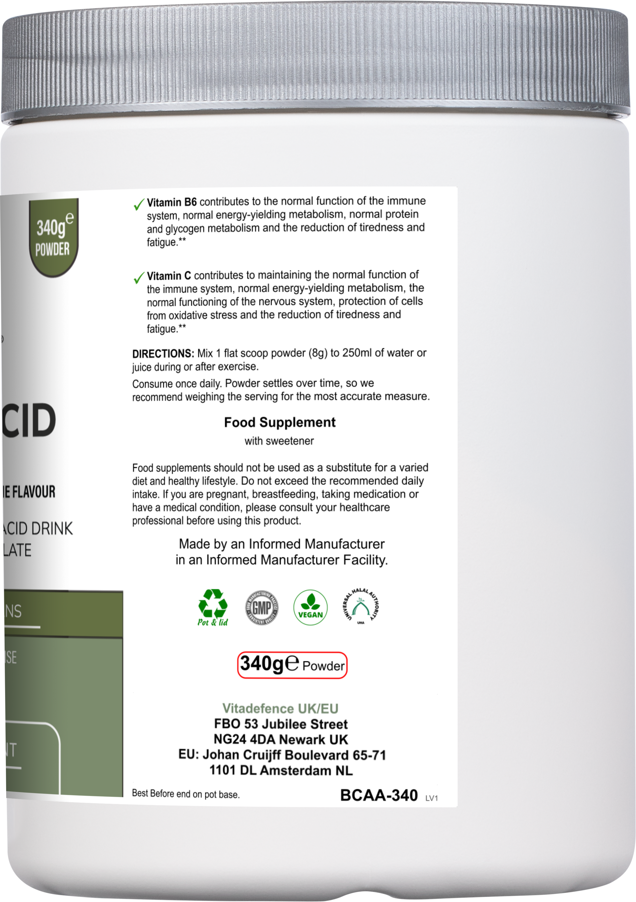 Amino Acid Multi | Lemon & Lime Flavour with Citrulline Malate, BCAAs & Vitamins – 300 g