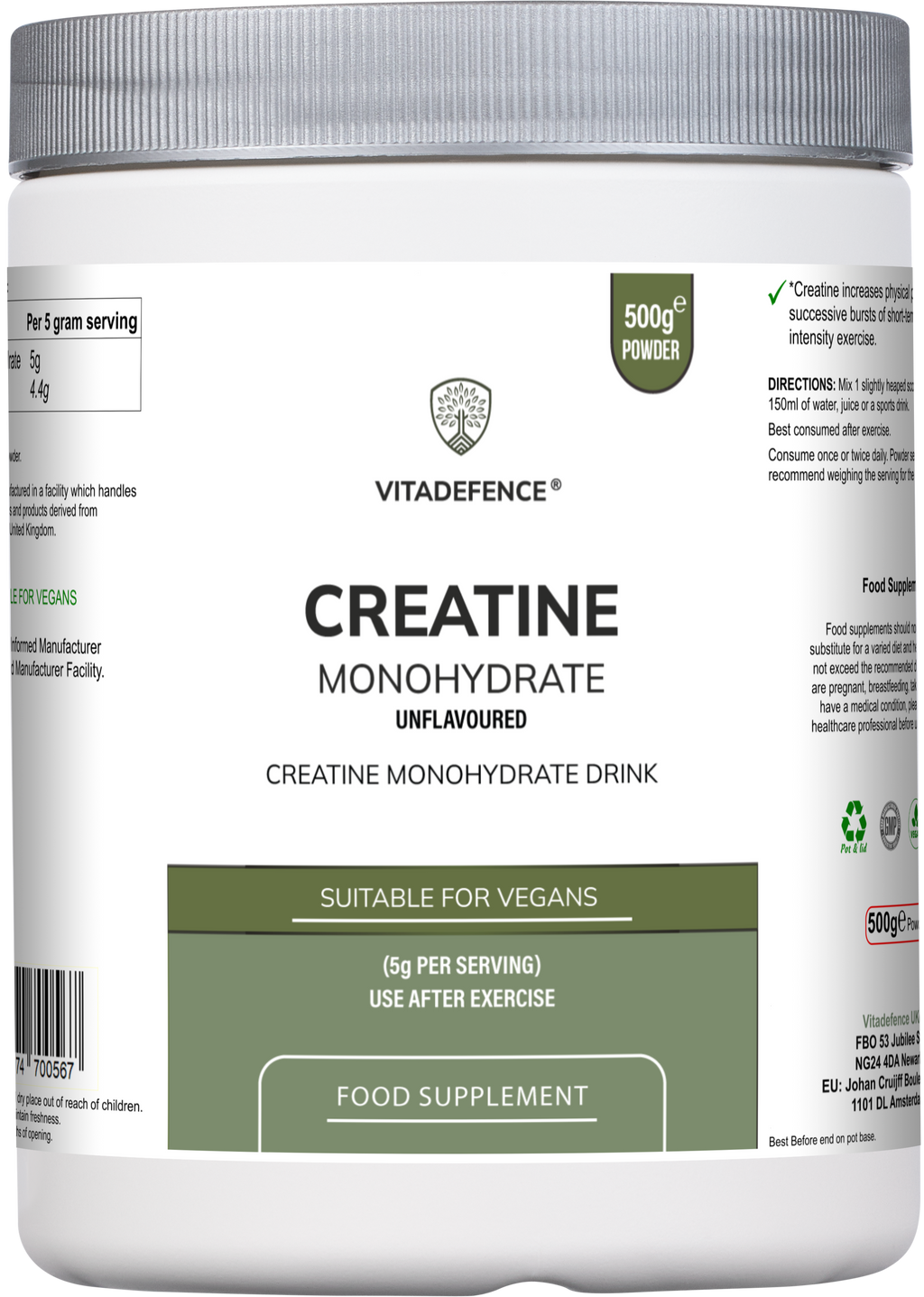 Creatine Monohydrate | Pure Unflavoured Creatine Powder – 500 g