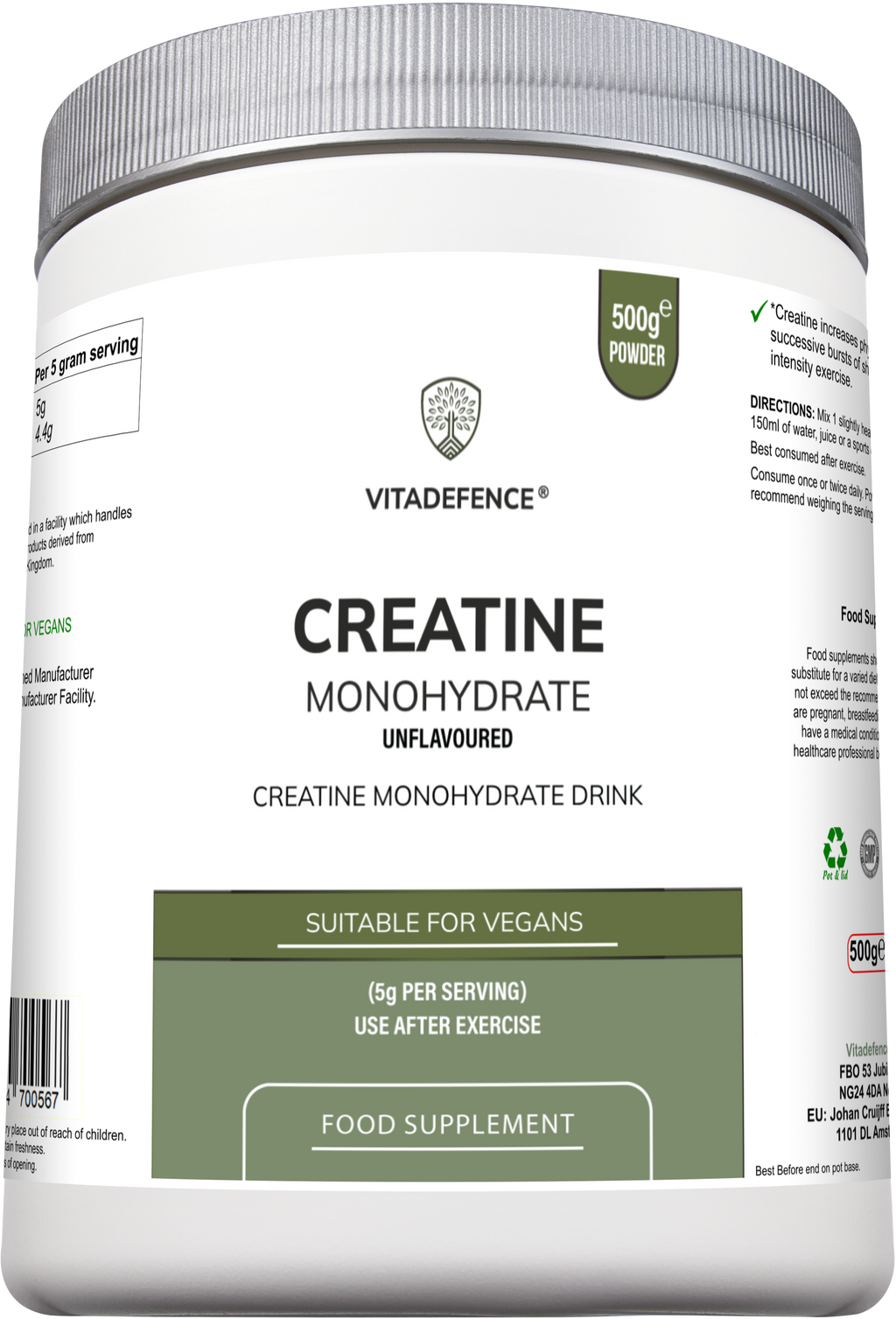 Creatine Monohydrate | Pure Unflavoured Creatine Powder – 500 g