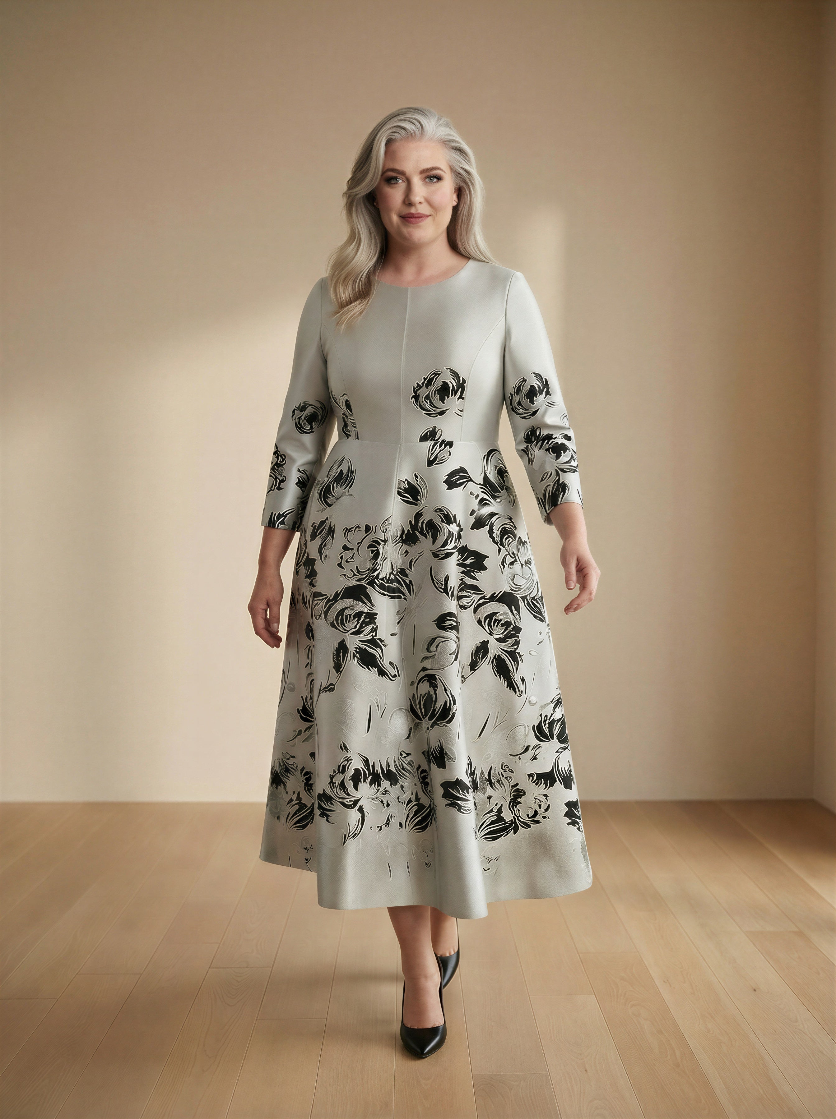 The A-line Silver Jacquard Formal Mum Dress