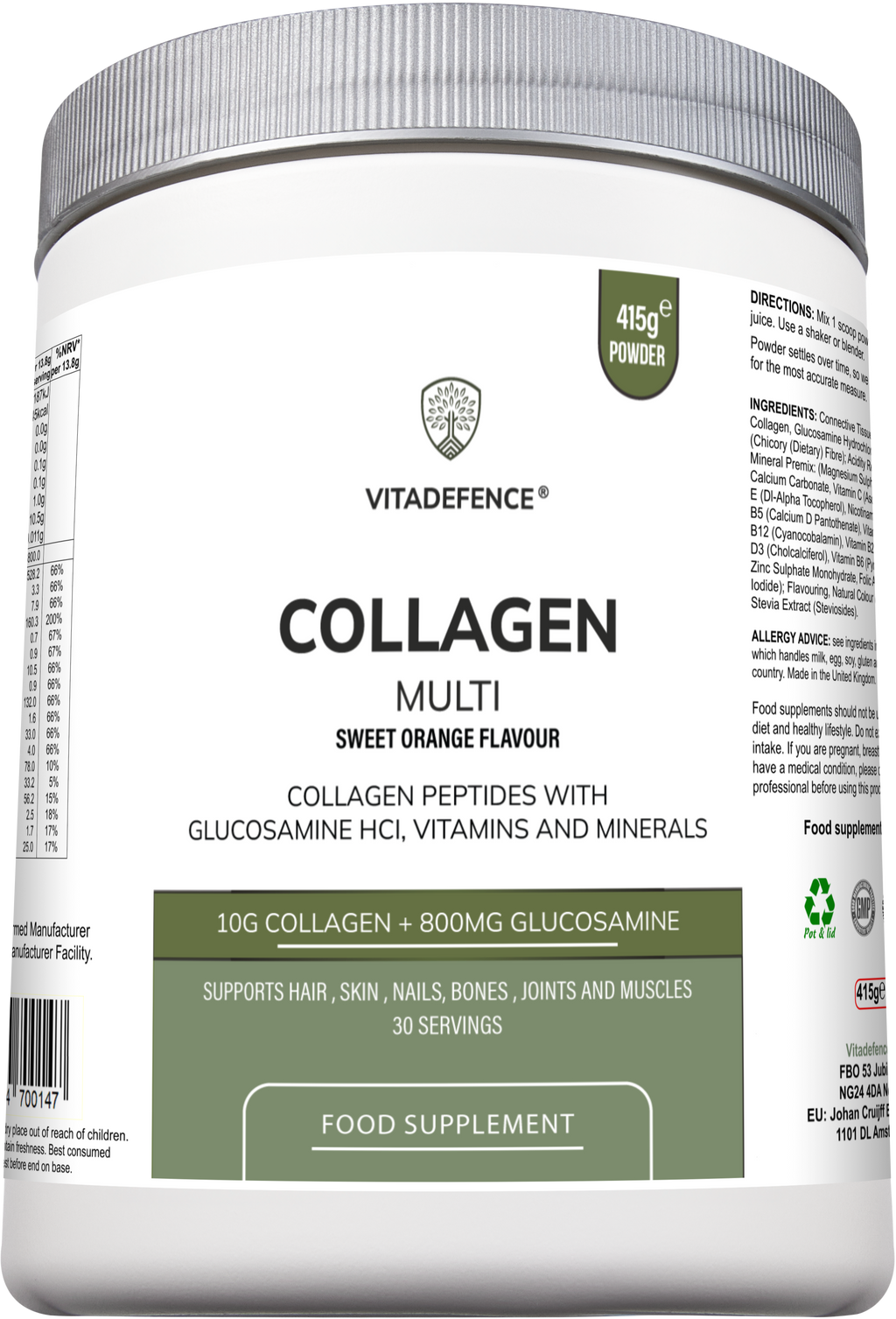 Collagen Multi | Orange Flavour Powder with Glucosamine, Vitamins & Minerals – 415 g