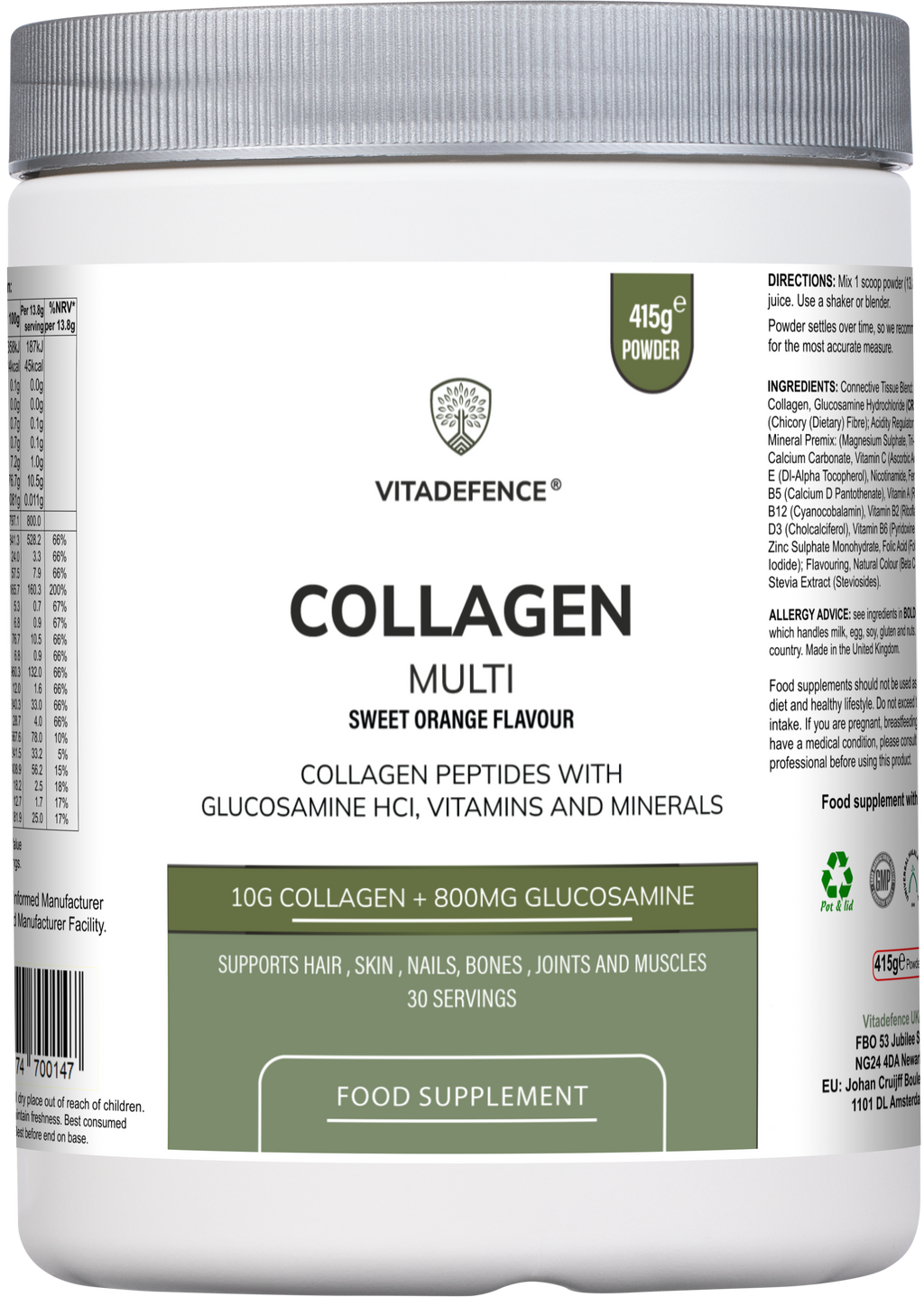 Collagen Multi | Orange Flavour Powder with Glucosamine, Vitamins & Minerals – 415 g