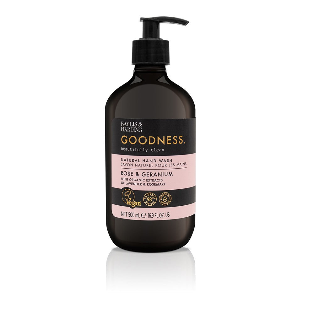 Baylis And Harding Goodness Rose And Geranium Natural Body Wash 500ml / 1L
