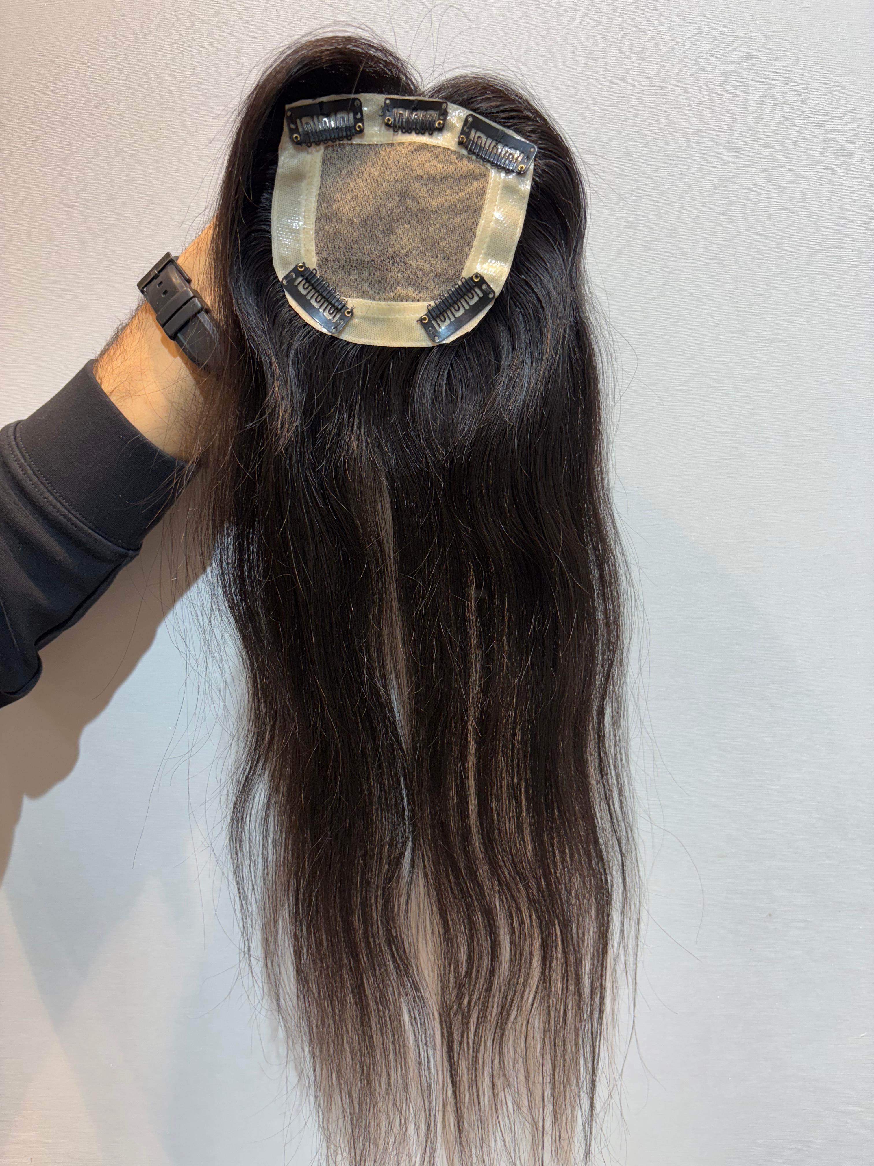Hair Topper for Alopecia & Full Coverage | Silk Base | Natural Black | Straight | Remy Hair India
